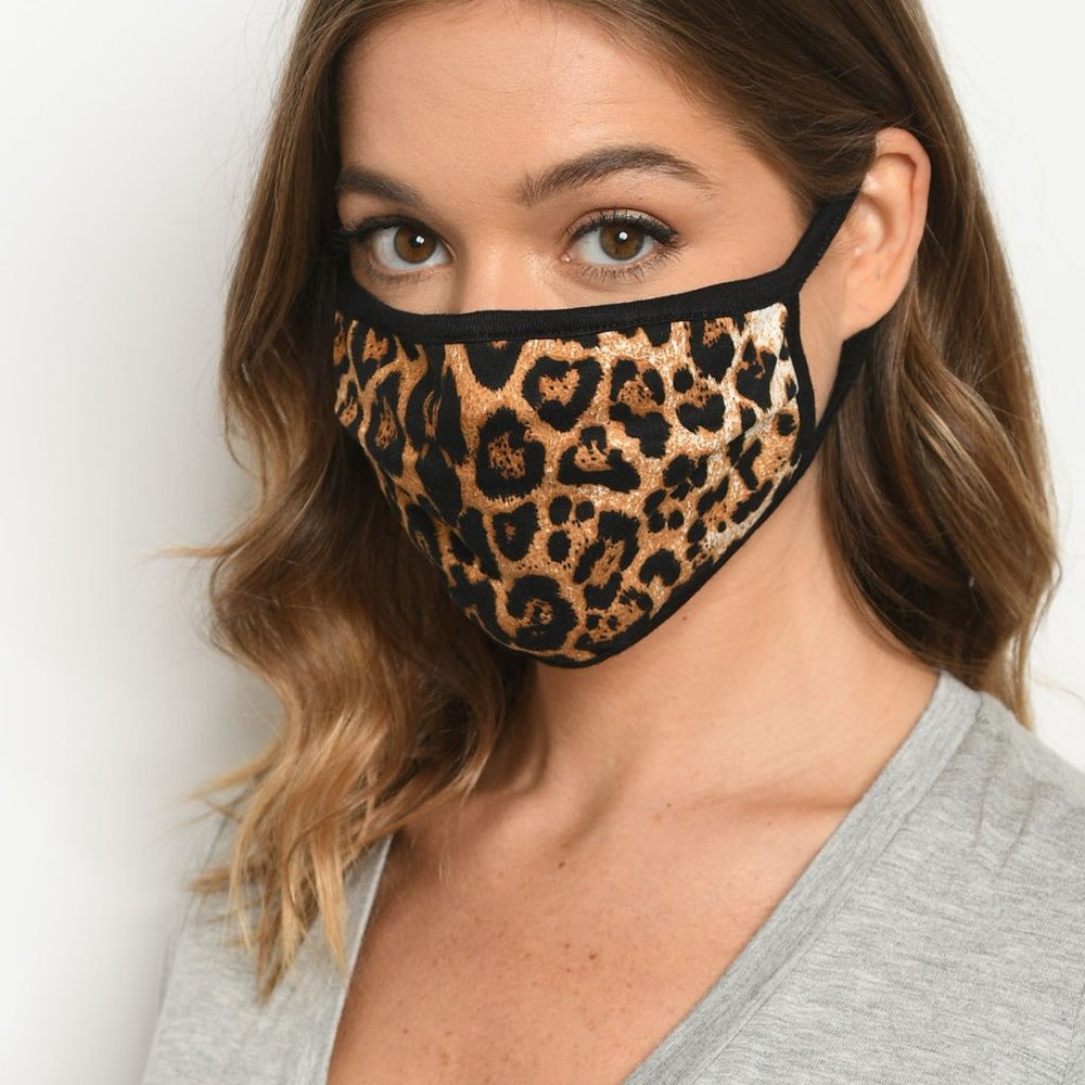 BROWN LEOPARD PRINT REUSABLE FACE MASK FOR ADULTS